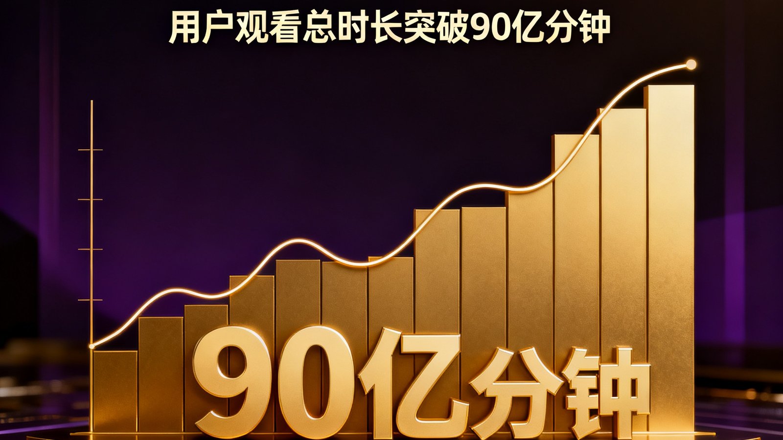 星空电竞年度数据报告封面设计，以深色背景和金色数据图表展示用户观看总时长突破90亿分钟的里程碑数字。